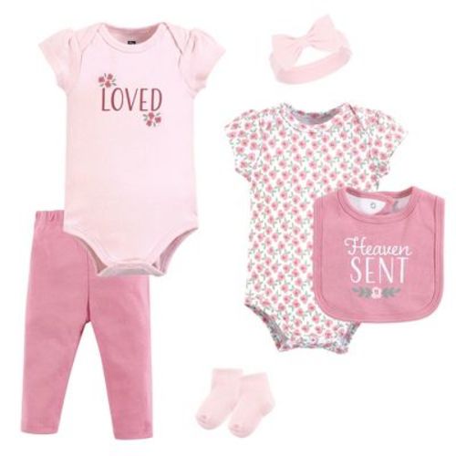 Hudson Baby Infant Girl Cotton Layette Set, Heaven Sent Flower, 0-3 Months