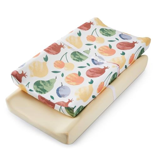 TILLYOU Baby Changing Pad Cover, Changing Table Cover for Girls Boys, Ultra Soft Breathable, 2 Pack Fruit Shadow & orangish