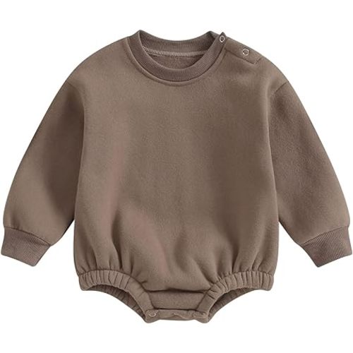 AEEMCEM Newborn Baby Boy Girl Fleece Sweatshirt Bubble Romper Oversized Solid Color Thick Sweater Romper Warm Winter Clothes