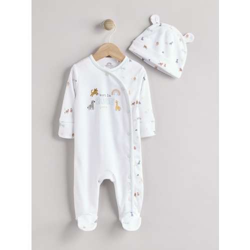 White Born in 2025 Baby Sleepsuit & Hat Set (0-9mths)