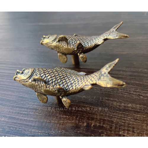 Solid Brass Fish Cabinet Knob: Modern Bronze Drawer Pull (BS-C-1333)