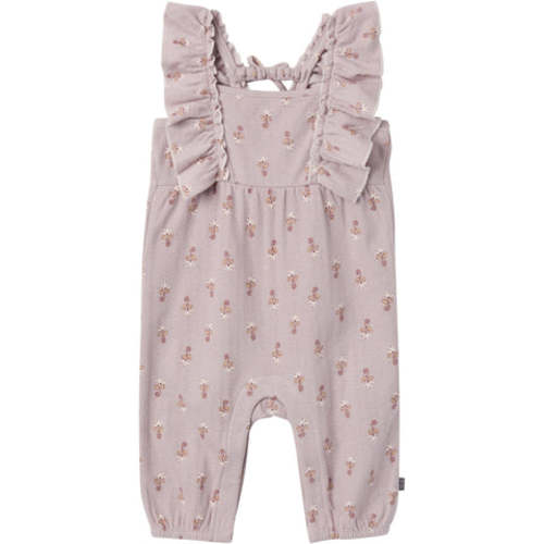Baby Girls Lilac Stamp Fleur Ruffles Long Leg Romper