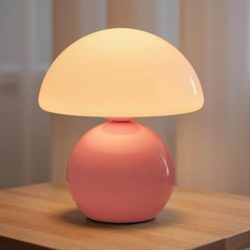 NIORSUN Mushroom Lamp Table Lamp for Bedroom, Portables Cordless Table Lamp,Wireless lamp,Small Bedside Table Touch Lamps for Living Room,Mini Mushroom 5200mAh Battery Operated Lamp Modern Pink