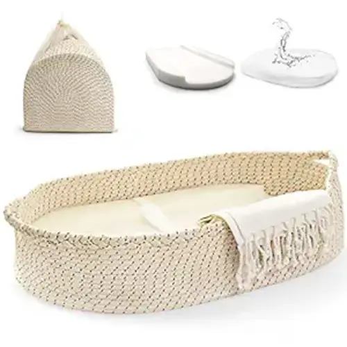 J&JOO Baby Changing Basket - Wipeable Waterproof Cover, Portable, Foldable Changing Pad for Dresser, Changing Table Topper, Living Room Changing Pad - Cream