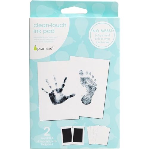 Pearhead Newborn Baby Handprint and Footprint Kit - No Mess Clean-Touch Ink Pad with Impression Cards, Safe for Skin, Perfect Keepsake for Family, Acid-Free, Black, Pack of 2