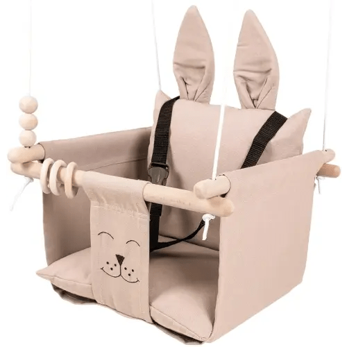 Indoor Outdoor Baby Swing with 3-Point Harness and Hardware for Ceiling, Porch, Doorway, Canvas Baby Swing Outdoor Toddler Swing Seat Milky Coffee