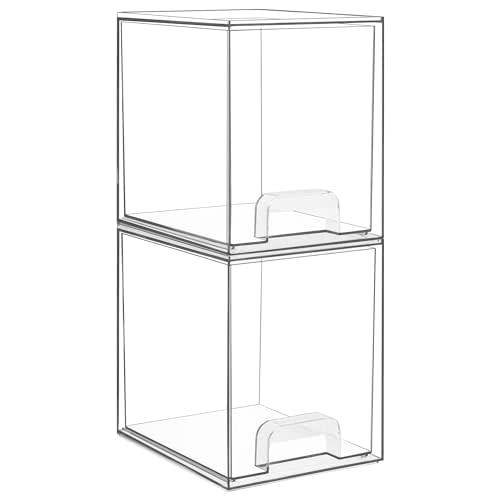 Vtopmart 7.6" H Clear Stackable Storage Drawers, 2 Pack Plastic Organizers Bins for Skincare, Cosmetics,Beauty Supplies,Ideal for Vanity, Bathroom,Kitchen Countertop,Cabinet Organization