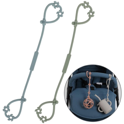 Toy Safety Straps, Silicone Pacifier Clips Sippy Cup Strap Stretchable Adjustable for Strollers, High Chair, Cribs, Hanging Baskets, BPA Free, 2 Pack (Sage+Ether)