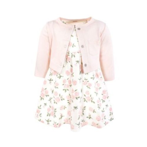 Baby Girls Hudson Cotton Dress and Cardigan Set, Soft Pink Sage Rose