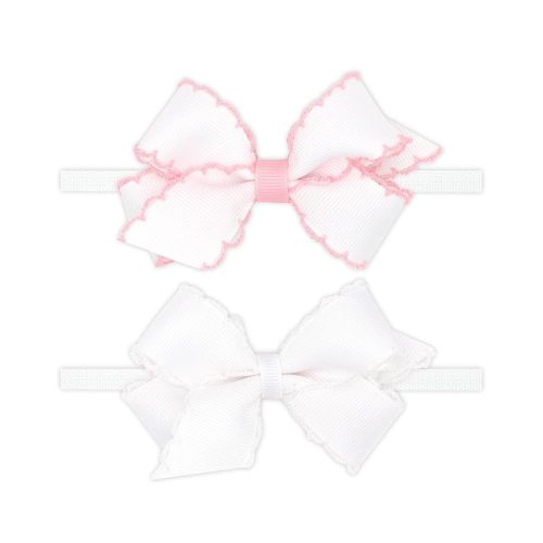 Wee Ones Girls' GIFT PACK Two Mini Moonstitch Grosgrain Bows on Skinny Nylon Band, Mini