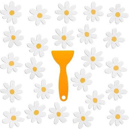 24 Pcs Flower Non Slip Bathtub Sticker Daisy Skidproof Shower Sticker Anti Slip Shower Decals Bathe Treads Adhesive Appliques Scraper Bright Flower Adhesive Decal for Bathroom Decor(White)