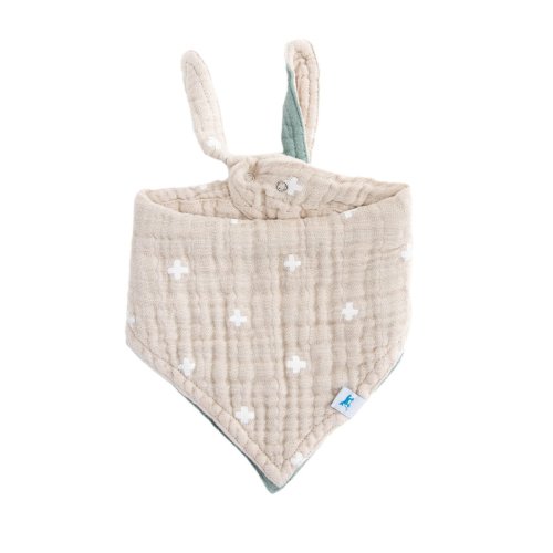 Cotton Muslin Reversible Bandana Bib - Taupe Cross