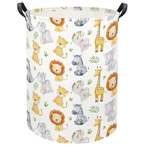 HIYAGON Woodland Baby Laundry Basket Animal Baby Hamper for Nursery Girl Kids Hamper Cute Kids Toys Storage Bin Organizer Animal Nursery Decor for Home(Green Animal)