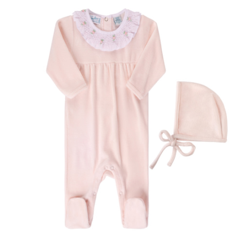 Baby Girl Velour Smocked Collar Romper w/Hat I Feltman Brothers