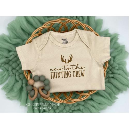 Embroidered New To The Hunting Crew Bodysuit, Pregnancy Announcement to Husband, Hunting Baby Announcement, Baby Shower Gift Hunting Theme