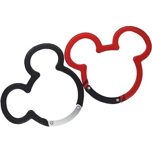 2PCS Aluminum Carabiner Ear Mouse Ring, Caribeener Clips, Spring Snap Hook for Keychain Clip(Length: 2.36”*Width: 2.16”*Diameter: 1.7”), Red and black
