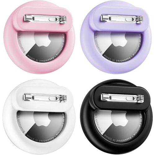 Air Tags-4 Pack Apples Holder Kids Hidden Case for Apple AirTags Holder Tracker with Safety Pin, Anti-Lost for Kids, Baby, Elderly, Luggage, Shoe, Clothes, Backpack - Black White Pink Purple