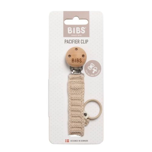 Bibs Knitted Pacifier Clip Newborn And Up - Vanilla