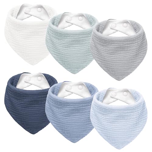 Susurration Muslin Baby Drool Bibs 6Pack Soft Triangular Adjustable Baby Bandana Bibs for Unisex Baby Girls & Boys