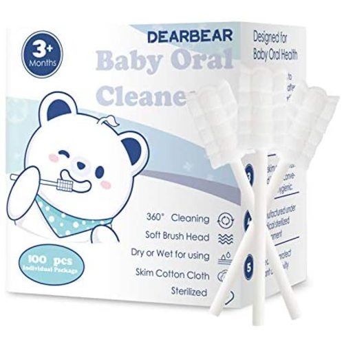 [100-Pack] Dear Bear Baby Tongue Cleaner Upgrade Gum Cleaner with Paper Handle for Babies and Infants Ages 0-6&6-12 Month Baby Toothbrush