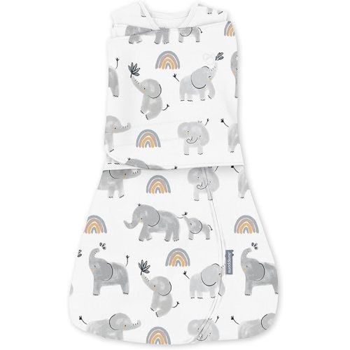 Ingenuity SwaddleMe Arms Free Convertible Baby Swaddle, Size 3-6 Months, 14-18 Pounds, Arms Swaddled in or Out, 1.0 TOG - Happy Elephant