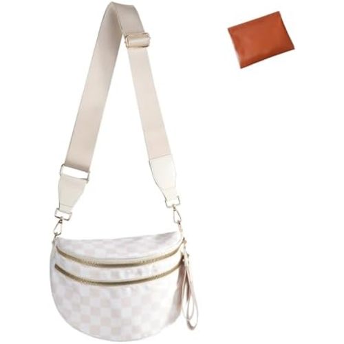 Emmafy Crossbody Bags for Women, Black And White Checkered Crossbody Bag for Women, Spacious Checkered Purse Fanny Pack
