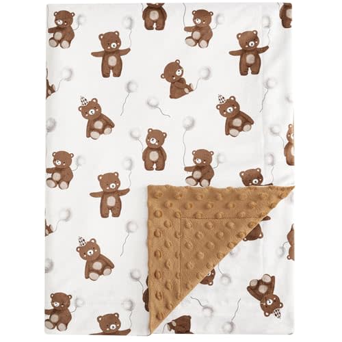 PHF Minky Baby Blanket for Boys, 30x40 Inches Soft Double Layer Baby Blankets with Dotted Backing, Receiving Blanket Bed Throws for Newborn, Infant, Babies, Teddy Bear