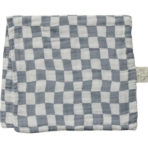 dusty blue wavy checkered muslin burp cloth