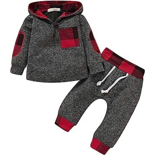 2PCs Baby Deer Print Hoodies with Pocket Top + Striped Long Pants Autumn Outfit Set