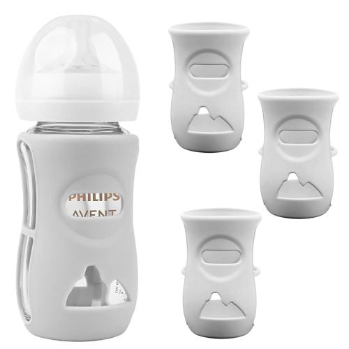 Silicone Sleeves for Avent Glass Natural Baby Bottle,3 Pack Bottles Shatter Proof Bottle Covers,Anti Flow Holder Compatible Baby Bottle 8 oz,BPA Free(Grey+Grey+Grey)