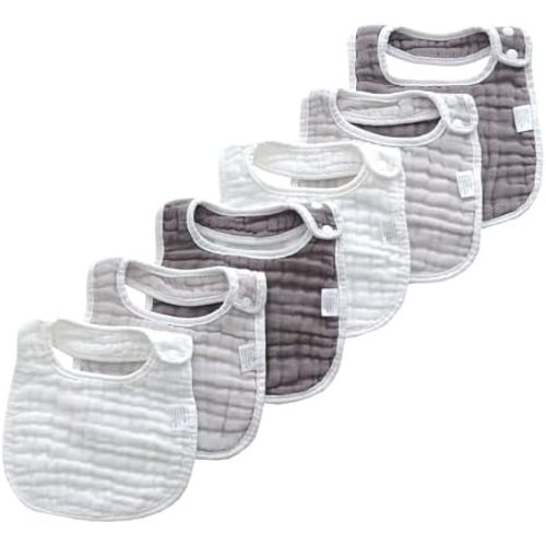 MUKIN Baby Muslin Bibs and Burp Cloths, 6 Pack, Soft Absorbent Cotton, Adjustable