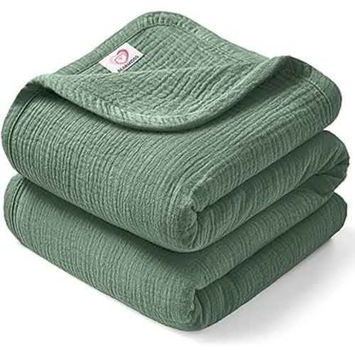 Bearmoss Muslin Baby Blanket 100% Cotton Baby Crib Blanket 47x47in, Soft Breathable Baby Bed Quilt Lightweight Bed Blanket for Unisex Baby Girls Boys Newborns Toddlers (Green)