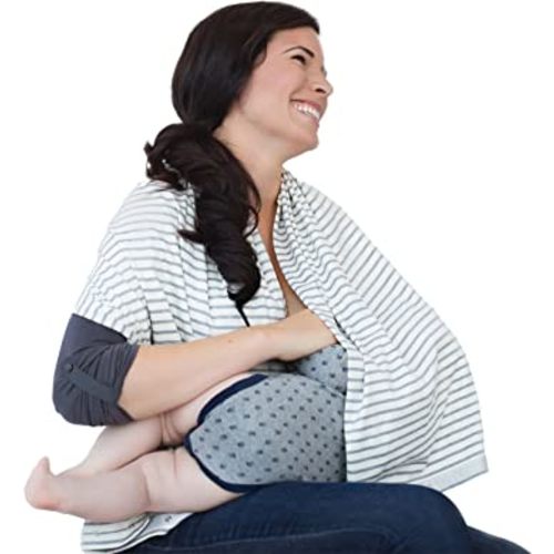 Brownmed - NuRoo Nursing Scarf - Nursing Cover for Breastfeeding Moms - Breastfeeding Supplies for Nursing & Baby Essentials - Baby Stuff - Gray Stripe