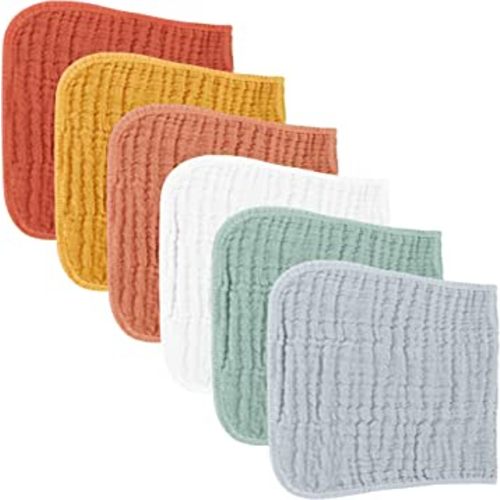 Konssy Muslin Baby Burp Cloths Sets for Unisex- 6 Pack Large 100% Cotton Burping Clothes for Newborn,Baby Girls and Boys