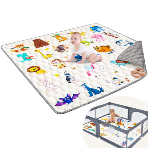Baby Play Mat, 50" X 50" Tummy Time Mat with Soft Touch, Foldable Thick Activity Mat with Anti-Slip for Babies and Toddlers, Machine Washable Crawling Mat for Floor & Picnic - Animal
