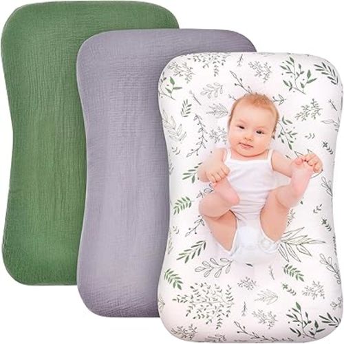 Muslin Baby Lounger Cover for Snuggle Me Lounger,3 Pack 100% Cotton Newborn Baby Lounger Pillow Covers,Soft and Breathable Baby Nest Slipcover for Boys Girls (Covers Only