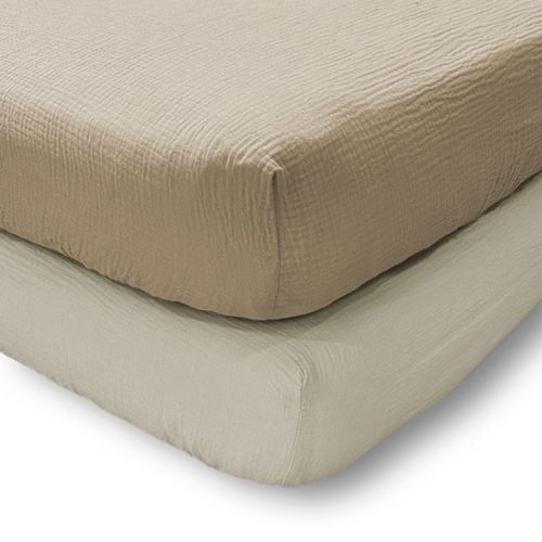 Cloud Muslin Fitted Sheet Set of 2 Cocoa/Beige - Levtex Baby
