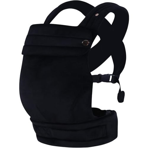 Baby Carrier Newborn to Toddler - Ergonomic,Velvet Fabric Breathable Mesh Cozy and Lightweight Infant Carrier for 7-35lbs,Enhanced Lumbar Support Hands-Free Parenting,All Seasons,Black