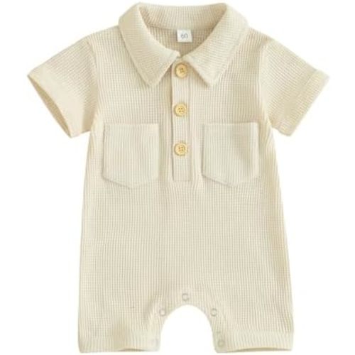 Newborn Baby Boy Clothes Waffle Knit Short Sleeve Polo Romper Jumpsuit Collared Bodysuit One-Piece Summer Outfit