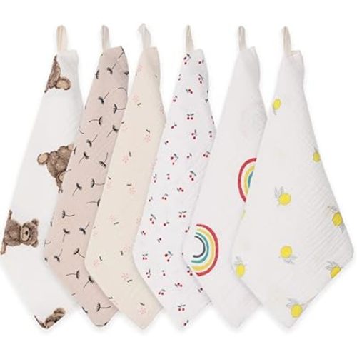 Baby Msulin Washcloths Newborn Face Towel - Baby Muslin Burp Cloths 6Pack Soft Absorbent Natural Cotton Wash Towel 10"X10" Baby Bath Towels Wipes Baby Registry as Shower