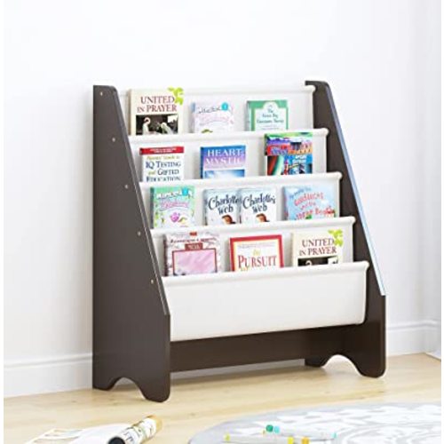 UTEX Kids Sling Bookshelf, Kids Bookshelf with Organizer, Kids Magazine Rack - Book Rack for Kids,Book Organizer (Espresso)