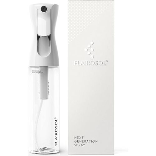 FLAIROSOL - The Original, Spray Bottle for Hair, Plants & More, Continuous Mister, Ultra Fine Water Mist, 10.1oz/300ml, Clear Bottle - Black Print