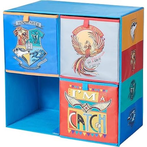 Harry Potter Collapsible Storage Cubby Unit and Bookshelf with 3 Collapsible Cubes