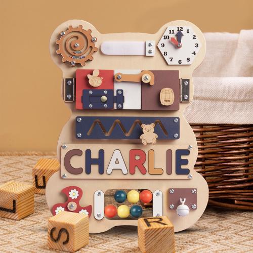 Personalized Bear Busy Board, Montessori Toys For Toddlers, Custom Baby Name Puzzle, 1st Birthday Gift, Christmas Gift For Kids