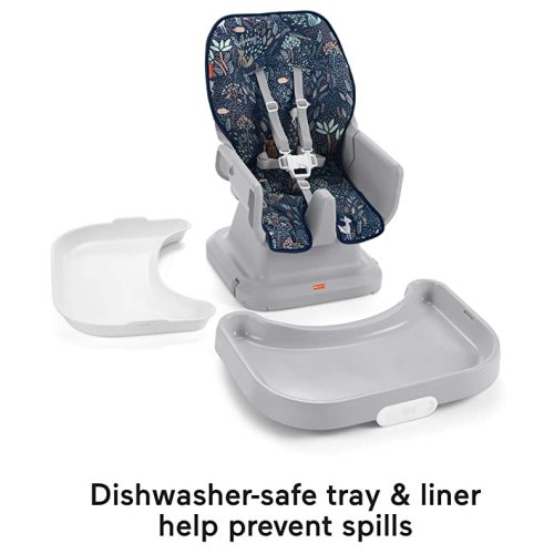 Fisher-Price SpaceSaver Simple Clean High Chair – Moonlight Forest, Portable Infant-to-Toddler Dining Chair and Booster Seat with Easy Clean up Features - Woodland Wonders