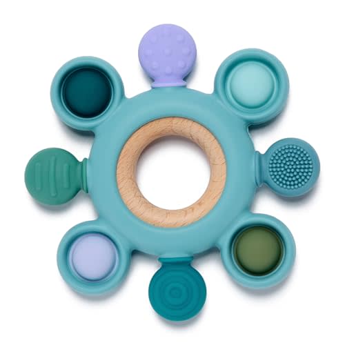 Baby Teether Toys with Natural Wooden Ring, Silicone Teethers for Babies 3+ Months, Soothe Babies Gums for Teething Pain Relief (Color 3)
