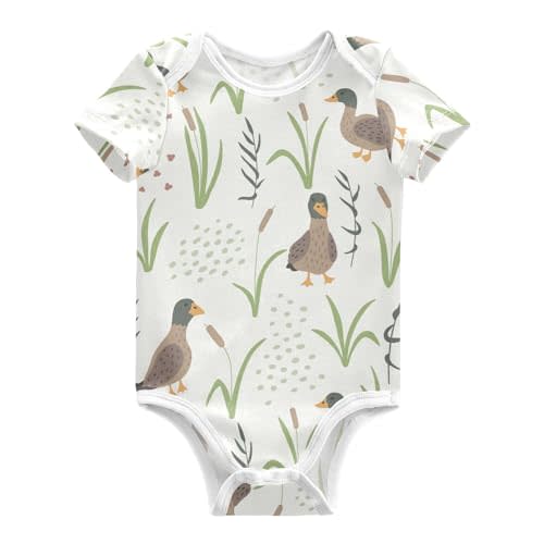 Pigsaly Mallard Ducks Unisex Baby Bodysuits Green Grass Newborn Short Sleeve Summer Jumpsuit Boy Girl 3M