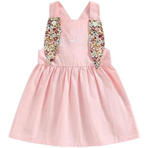 Madjtlqy Toddler Baby Girls Easter Outfit Romper/Dress Sleeveless Bunny Ear Sister Mathing Clothes with Tail