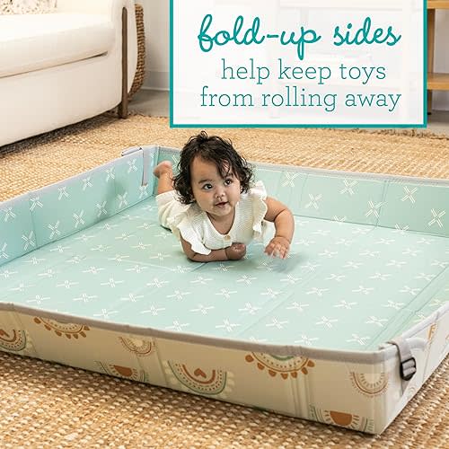 Infantino Foldable Soft Foam Mat, Extra Large Double-Sided Cushioned Portable Play Mat with Fold-Up Sides, Non Slip Crawling & Playing for Infants and Toddlers, Rainbows