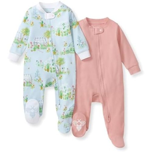 Burt's Bees Baby Girls' Organic Cotton Sleep and Play Footed Pajamas
